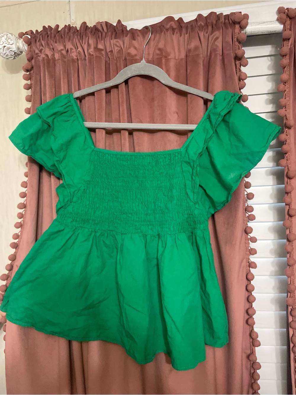 Umgee Green Smocked Square-Neck Peplum Top - Women